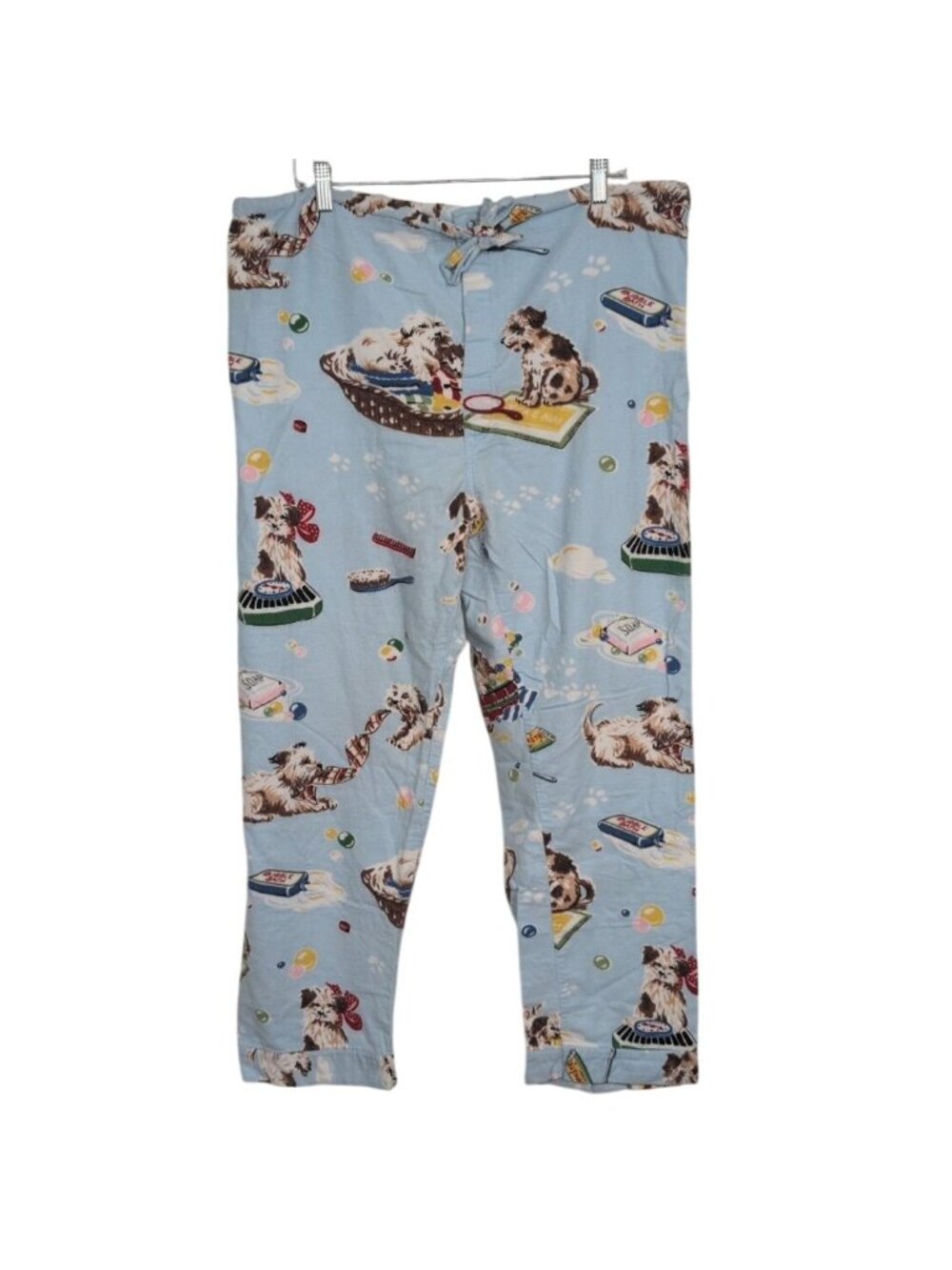 Vintage Nick & Nora Puppy Bath Pajama Pants Womens Size Large Blue Whimsical